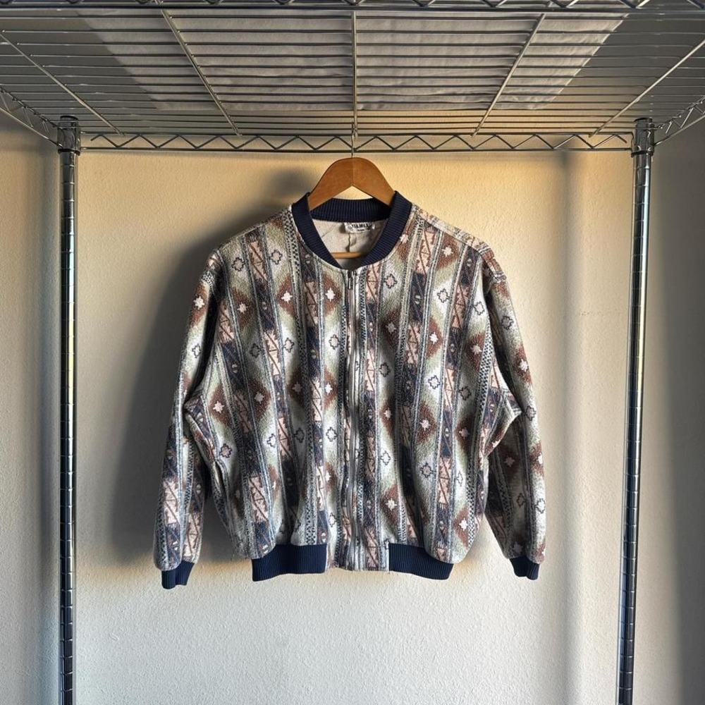 Vintage Y2K 90s Western Aztec Print Lightweight Full Zip Bomber Jacket